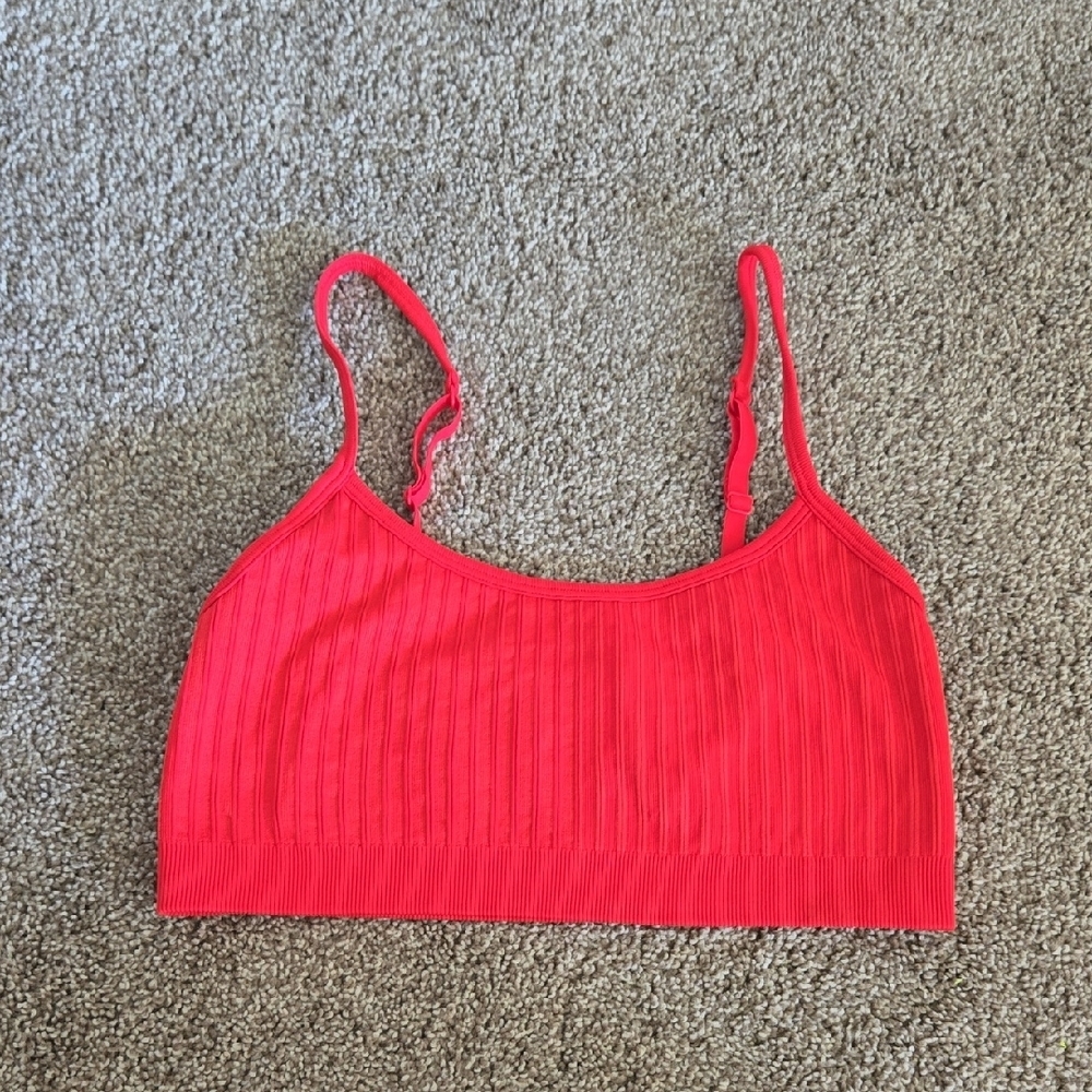 Aerie Bright Red Ribbed Top Bralette